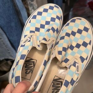 Vans Kids Blue and Cream Checkered Sneakers